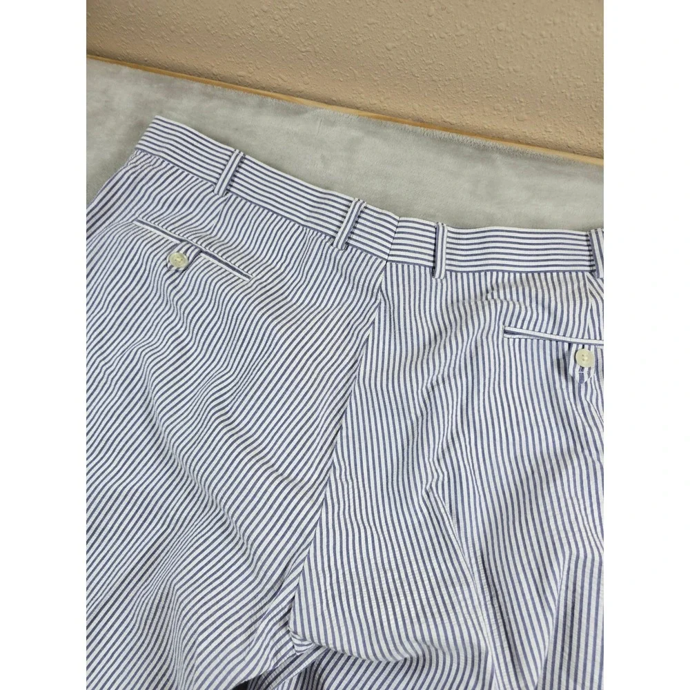 Haspel Seersucker Pants Mens 40x31 Blue White Striped Cotton Atom Trouser
